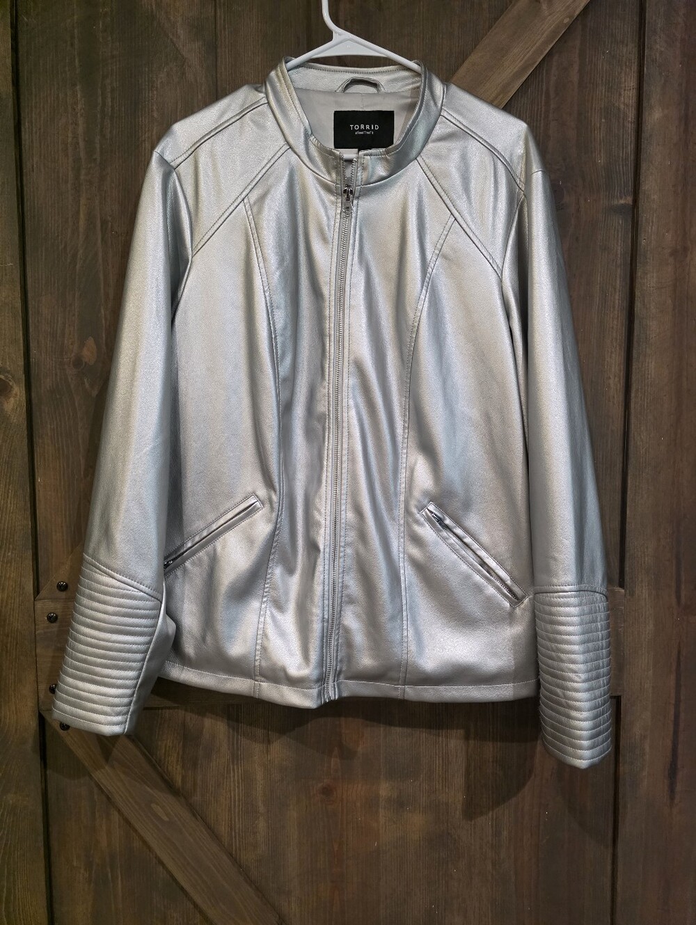 TORRID Metallic Silver Faux Leather Moto Jacket SIZE 3